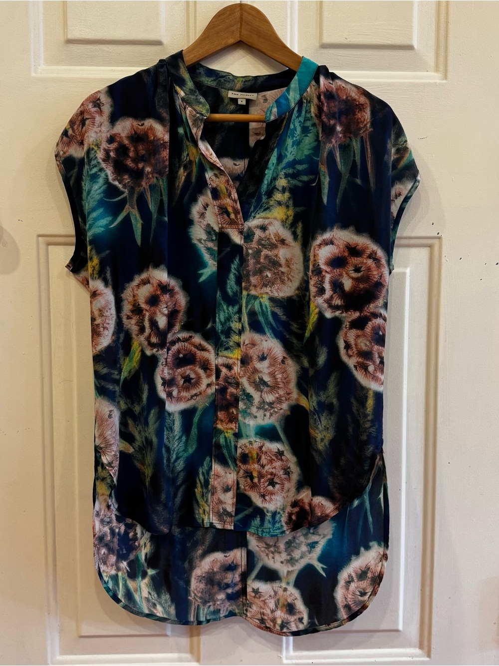 The Odells Anthropologie 100% Silk Floral Hi-Low Blouse S
